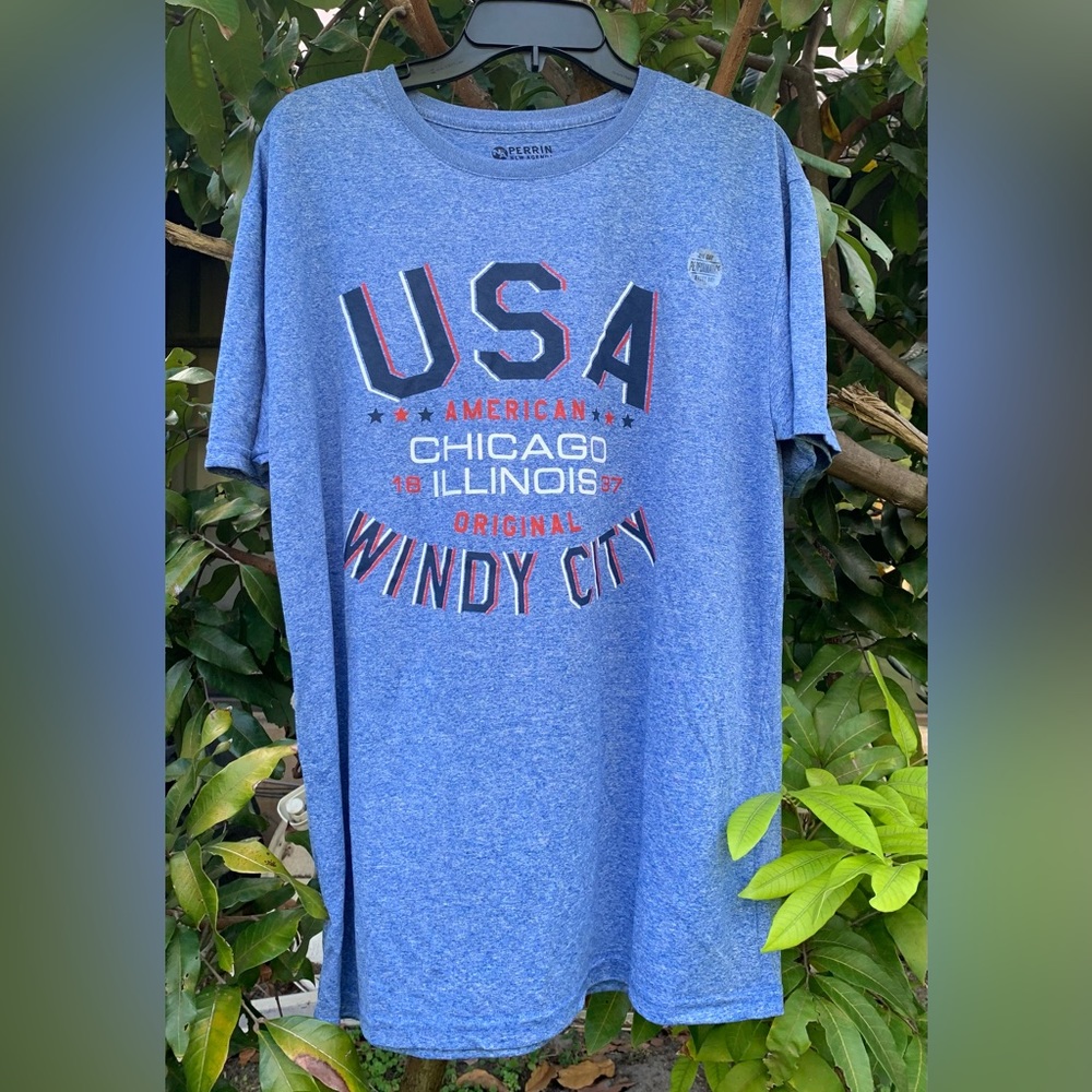 ✨⚡️💥Chicago Illinois Windy City Shirt Adult Blue Short Sleeve Tee Mens Perrin
